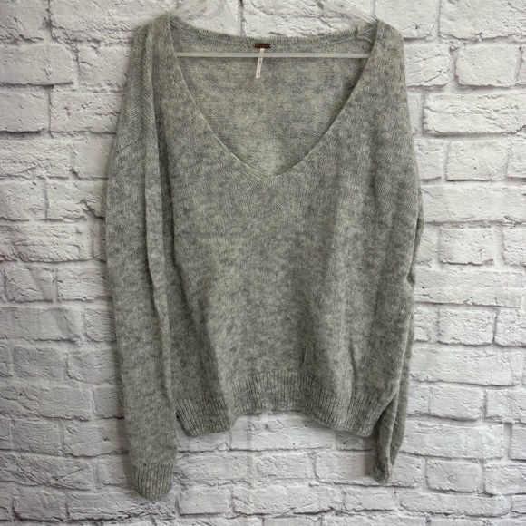 Free People Sweaters - Free People Wool Alpaca Sweater Long Sleeve XS oatmeal grey V-neck oversized